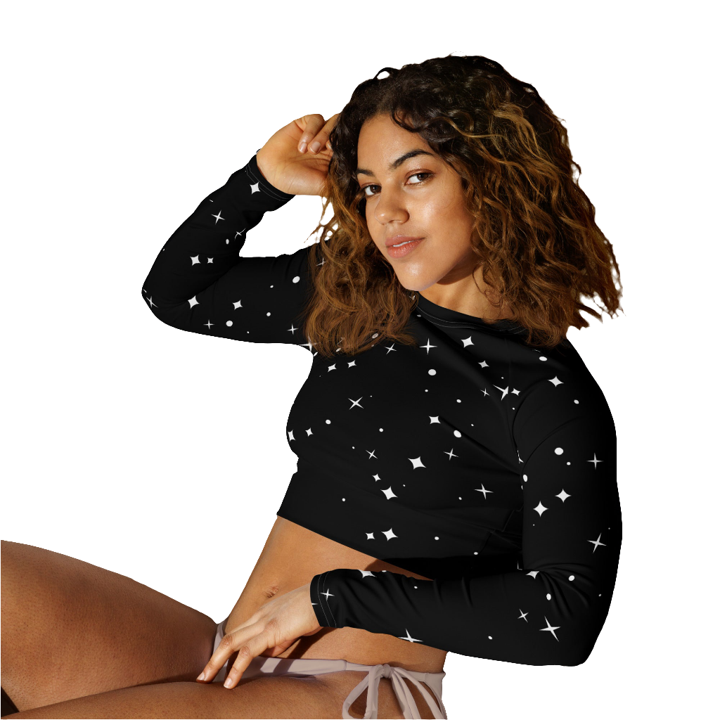 ♻️ Ekologisk långärmad croppad topp -STARS, 2XS-6XL