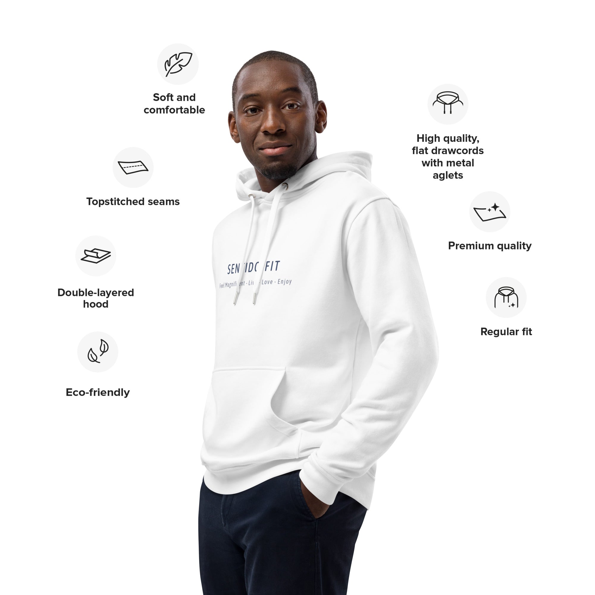 Premium eko-hoodie – SENTIDO-FIT unisexmodell, storlekar XS - 5XL